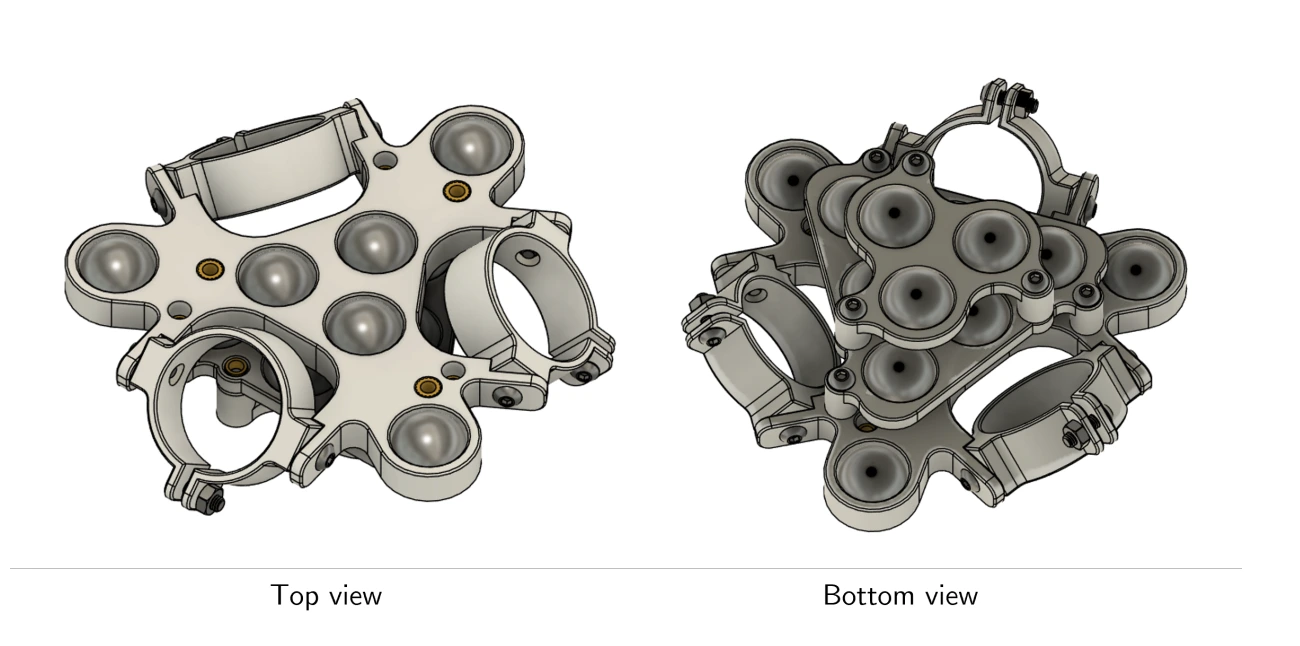 Top and bottom CAD view of bracket assembly showing ballast tray mounting position