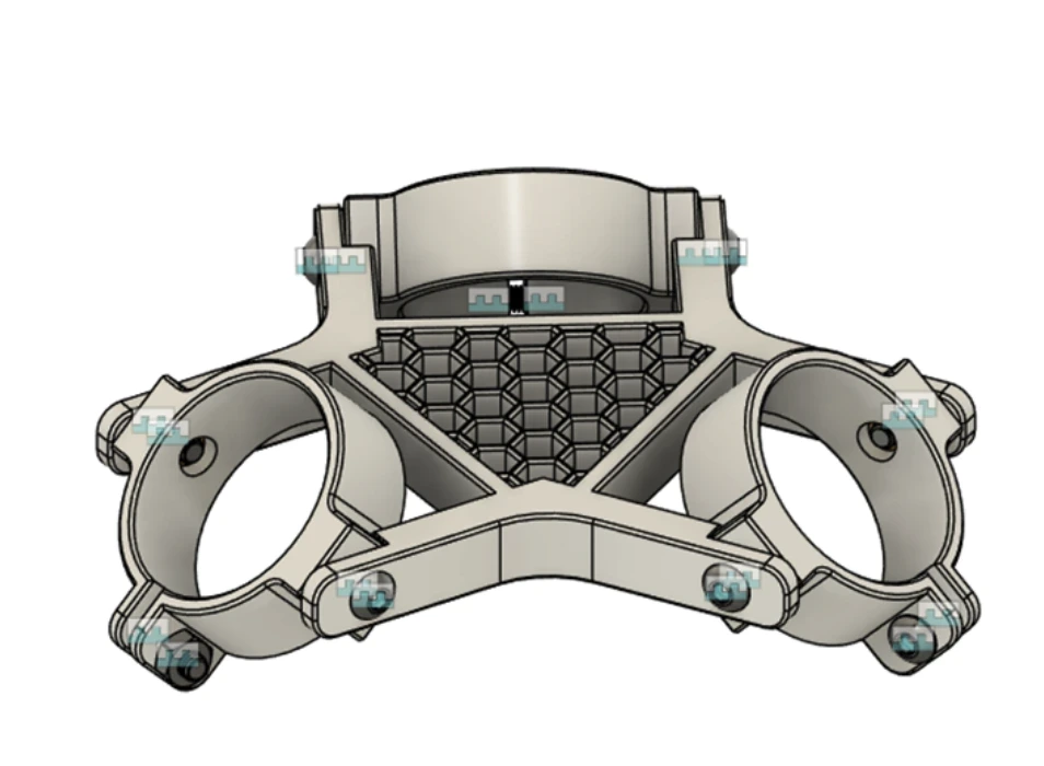 Complete V1 motor bracket and clamp assembly with three motors installed